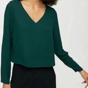 Babaton cropped v-neck long-sleeve blouse in dark green